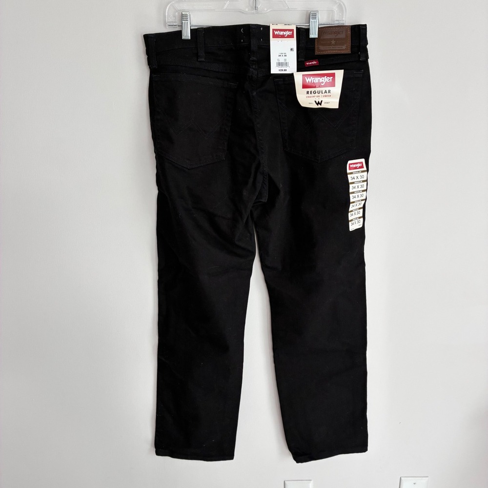 Wrangler Mens Regular Fit Straight Leg Stretch Jeans Black 34x30 112361083 NEW